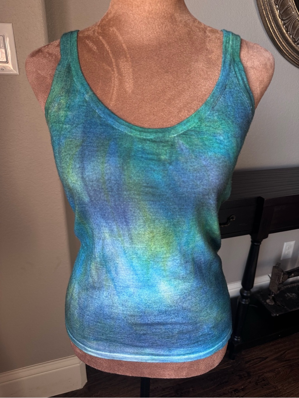 Gabriela Hearst Cashmere Silk 2 Pc Set XS/S Blue Green Tie Dye Cardigan Tank - Picture 6 of 16